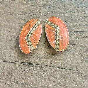 Vintage Elegant Gold and Orange Women's Clip On Earrings